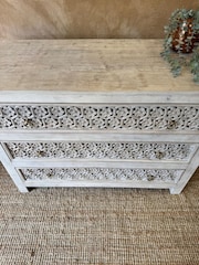 Kirei Home Creamwashed Hand Carved Mango Wood Three Drawer Chest - Image 4 of 4