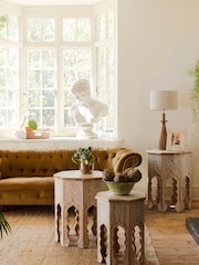 Kirei Home White Hand Painted Indian Octagonal Side Table Set - Image 3 of 4