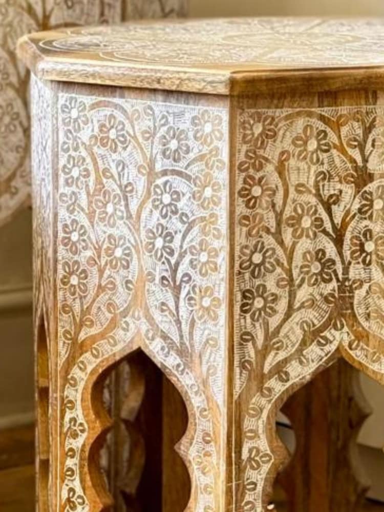 Kirei Home White Hand Painted Indian Octagonal Side Table Set - Image 4 of 4