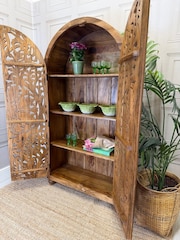 Kirei Home Natural Polished Arched Hand Carved Mango Wood Armoire Cabinet - Image 4 of 5