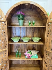 Kirei Home Natural Polished Arched Hand Carved Mango Wood Armoire Cabinet - Image 5 of 5