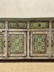 Kirei Home Blue Hand Painted Mango Wood Floral Sideboard - Image 2 of 5