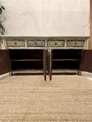 Kirei Home Blue Hand Painted Mango Wood Floral Sideboard - Image 5 of 5