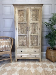 Kirei Home Light Natural Two Door Two Drawer Mango Wood Wardrobe - Image 1 of 4