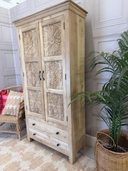 Kirei Home Light Natural Two Door Two Drawer Mango Wood Wardrobe - Image 2 of 4