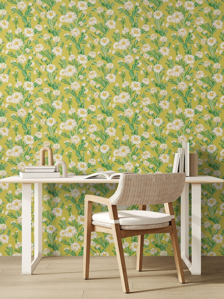 Ohpopsi Chartreuse Cactus Bloom Wallpaper A4 Sample - Image 2 of 2