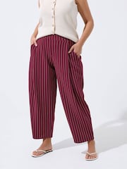Yours Curve Red Limited Pinstripe Barrel Leg Trousers - Image 1 of 5