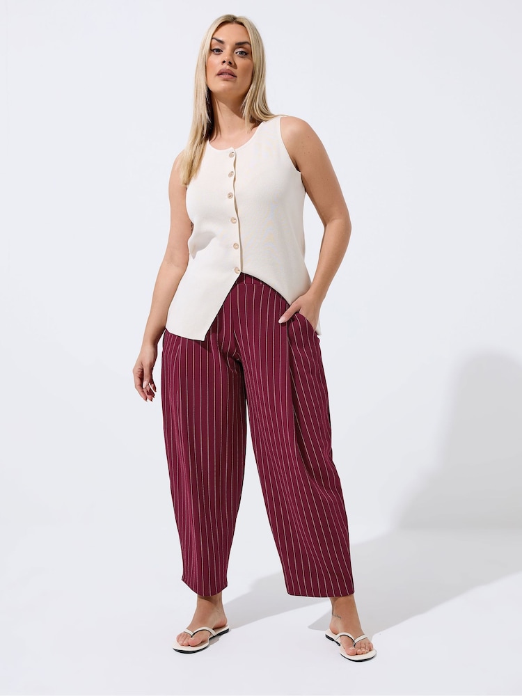Yours Curve Red Limited Pinstripe Barrel Leg Trousers - Image 2 of 5