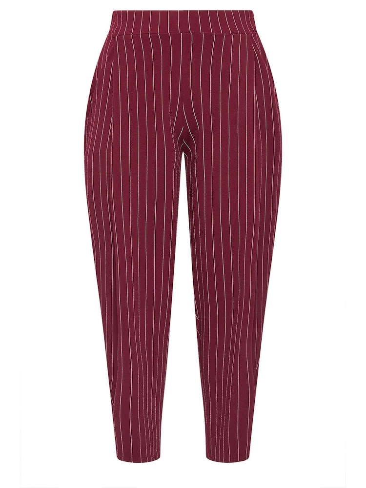 Yours Curve Red Limited Pinstripe Barrel Leg Trousers - Image 5 of 5