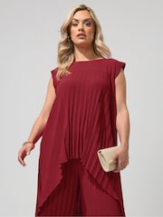 Yours Curve Red London Pleated High Low Top - Image 1 of 5
