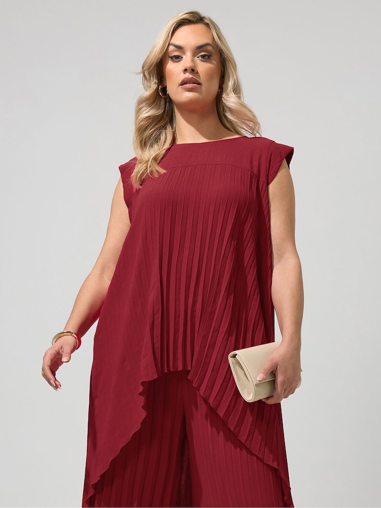 Yours Curve Red London Pleated High Low Top - Image 1 of 5