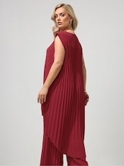 Yours Curve Red London Pleated High Low Top - Image 3 of 5