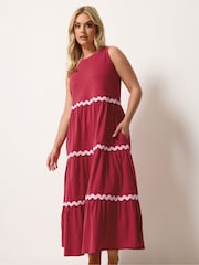 Yours Curve Red Contrast Ric Rac Trim Dress - Image 1 of 5