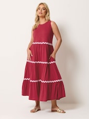 Yours Curve Red Contrast Ric Rac Trim Dress - Image 2 of 5