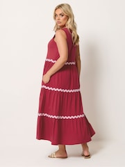 Yours Curve Red Contrast Ric Rac Trim Dress - Image 3 of 5