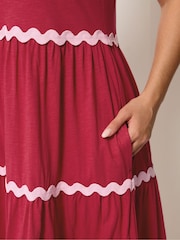 Yours Curve Red Contrast Ric Rac Trim Dress - Image 4 of 5