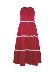 Yours Curve Red Contrast Ric Rac Trim Dress - Image 5 of 5