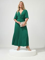 Yours Curve Aqua Blue London Pleated Knot Angel Sleeve Maxi Dress - Image 1 of 5