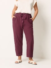 Yours Curve Red Cool Cotton Barrel Trouser - Image 1 of 5