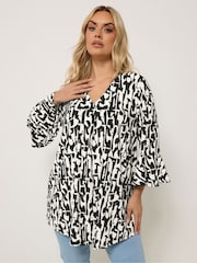 Yours Curve Black Abstract Jersey Shirt - Image 1 of 5