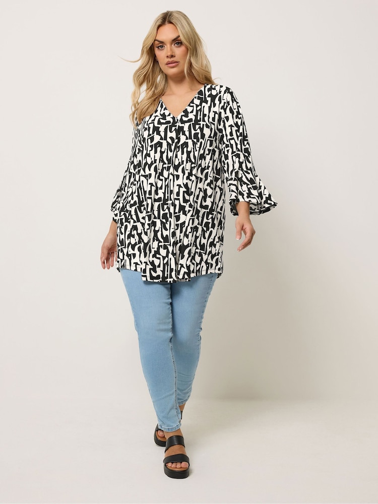 Yours Curve Black Abstract Jersey Shirt - Image 2 of 5