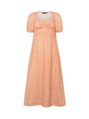 PixieGirl Petite Orange Daisy Ruched Bust Midi Dress - Image 5 of 5