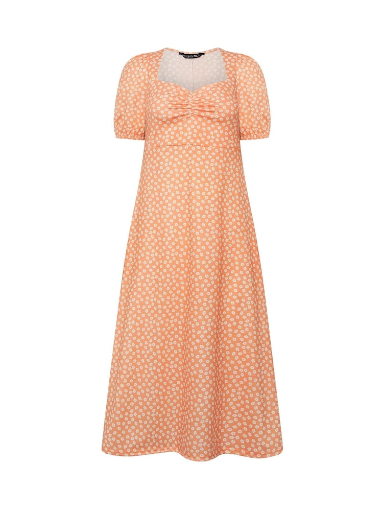 PixieGirl Petite Orange Daisy Ruched Bust Midi Dress - Image 5 of 5 PixieGirl Petite Orange Daisy Ruched Bust Midi Dress - Image 5 of 5