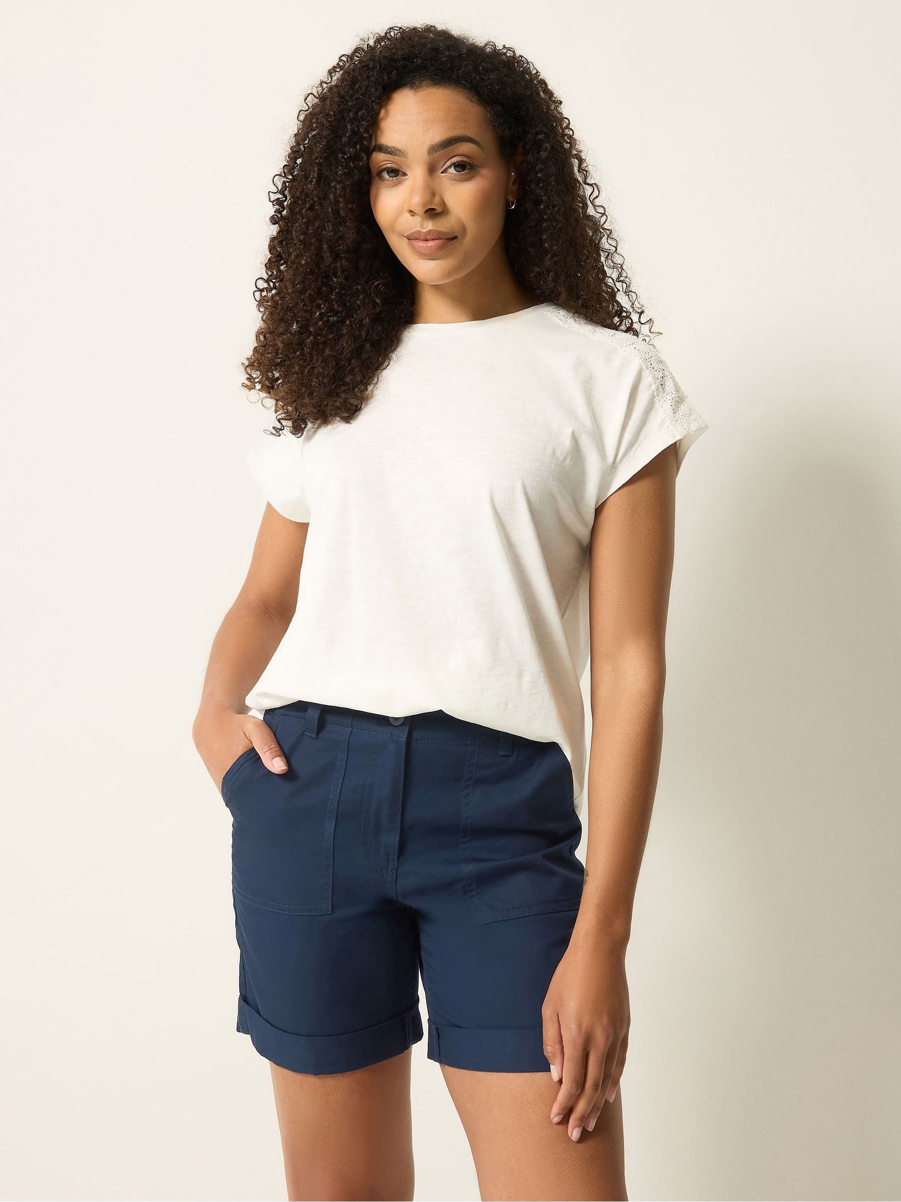M & Co Women's Blue Cotton Poplin Shorts - Image 1