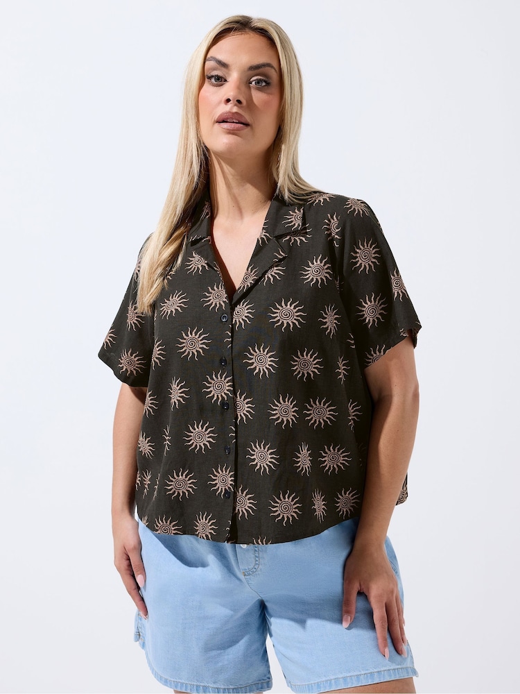 Yours Curve Brown Limited Sun Linen Mix Shirt - Image 1 of 6