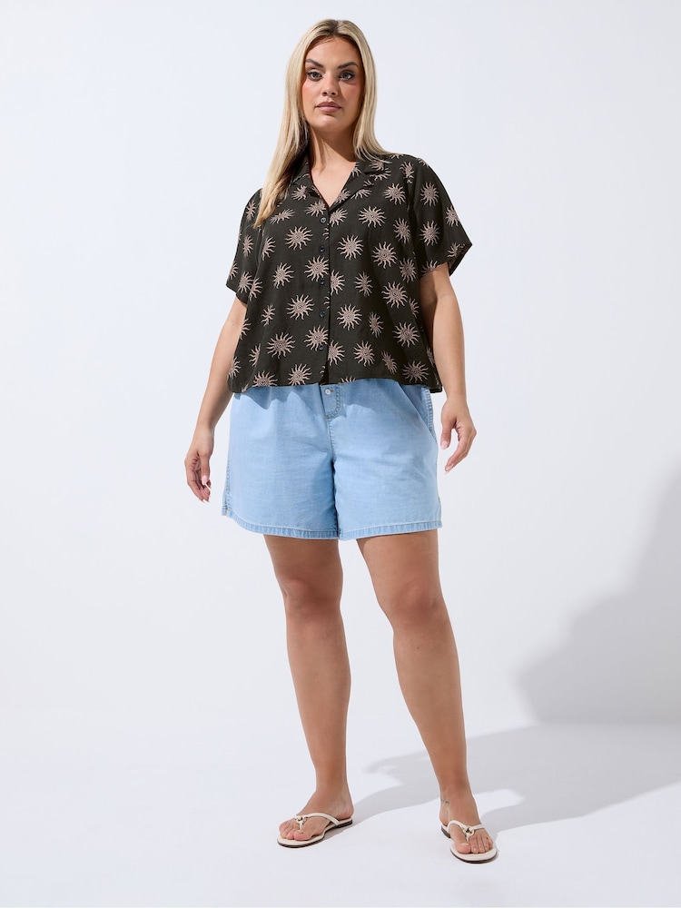 Yours Curve Brown Limited Sun Linen Mix Shirt - Image 2 of 6