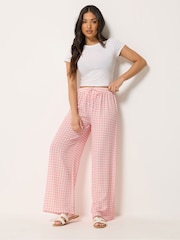 PixieGirl Petite Pink Gingham Wide Leg Trousers - Image 1 of 5