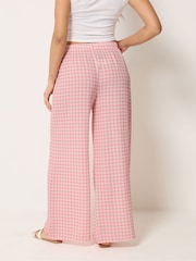 PixieGirl Petite Pink Gingham Wide Leg Trousers - Image 3 of 5