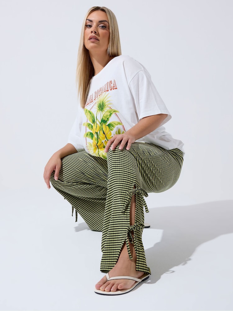 Yours Curve Green Gingham Tie Side Trousers - Image 1 of 6