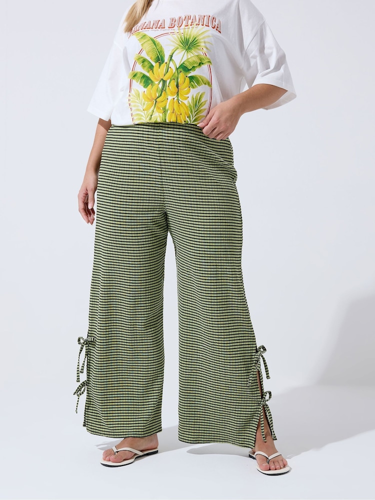 Yours Curve Green Gingham Tie Side Trousers - Image 2 of 6