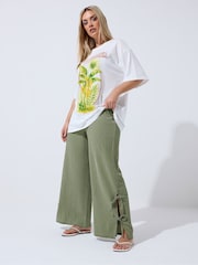 Yours Curve Green Gingham Tie Side Trousers - Image 3 of 6