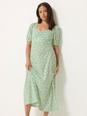 PixieGirl Petite Green Daisy Ruched Bust Midi Dress - Image 1 of 5