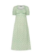 PixieGirl Petite Green Daisy Ruched Bust Midi Dress - Image 5 of 5