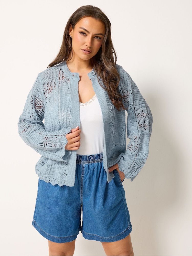Yours Curve Blue Crochet Cardigan - Image 1 of 5 Yours Curve Blue Crochet Cardigan - Image 1 of 5