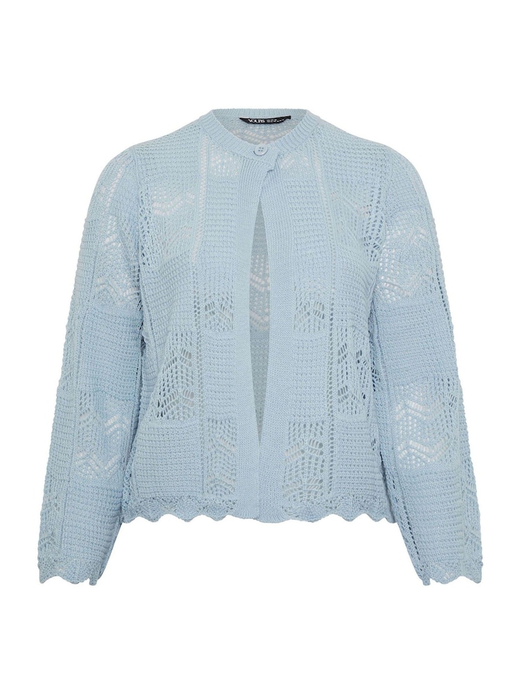 Yours Curve Blue Crochet Cardigan - Image 5 of 5 Yours Curve Blue Crochet Cardigan - Image 5 of 5