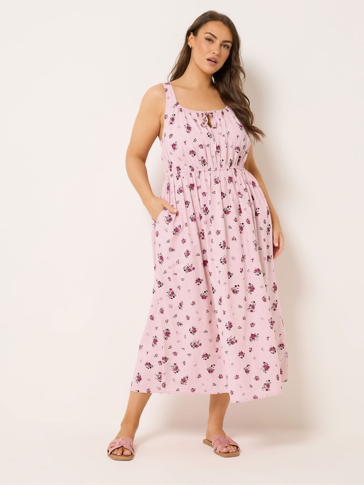 Yours Curve Pink Linen Blend Milkmaid Dress - Image 2 of 5