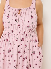 Yours Curve Pink Linen Blend Milkmaid Dress - Image 4 of 5