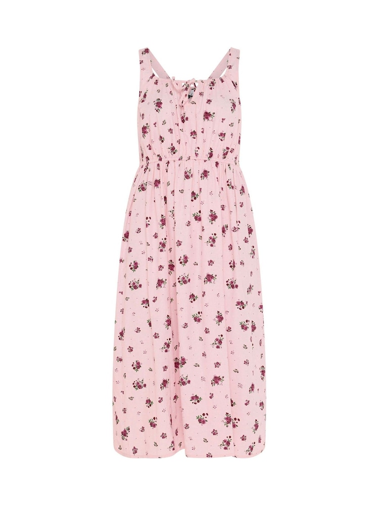 Yours Curve Pink Linen Blend Milkmaid Dress - Image 5 of 5