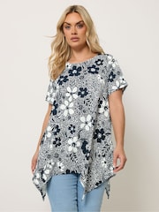 Yours Curve Blue Hanky Hem Blouse - Image 1 of 5