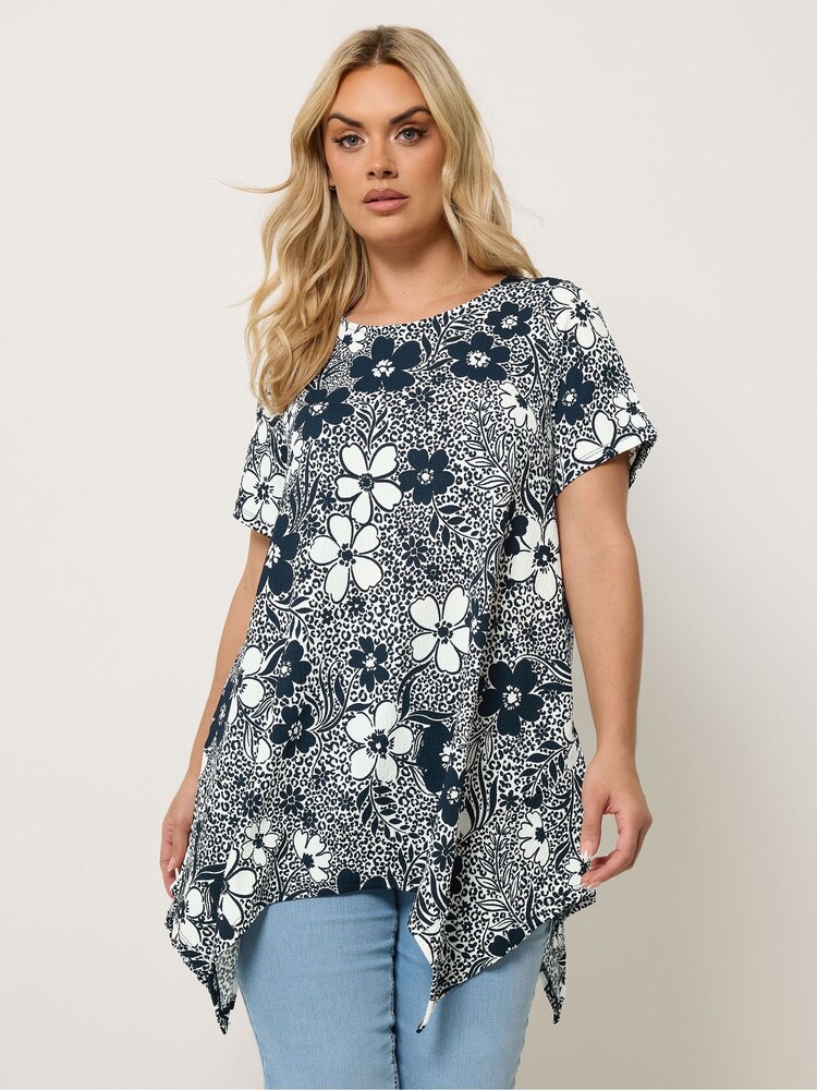 Yours Curve Blue Hanky Hem Blouse - Image 1 of 5