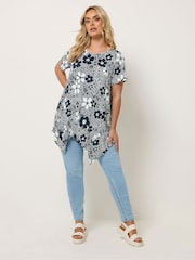 Yours Curve Blue Hanky Hem Blouse - Image 2 of 5