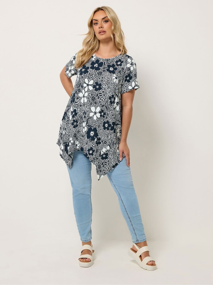 Yours Curve Blue Hanky Hem Blouse - Image 2 of 5