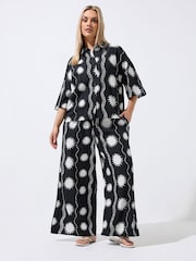 Yours Curve Black Limited Sun Stripe Crinkle Trouser - Image 1 of 4