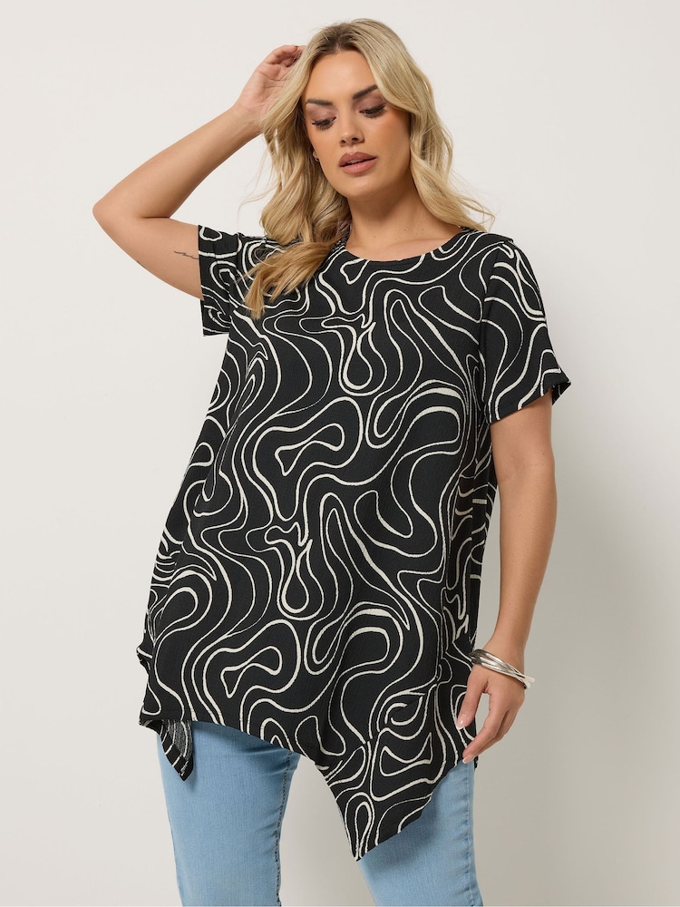 Yours Curve Black Hanky Hem Blouse - Image 1 of 5