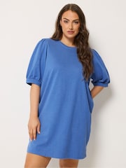 Yours Curve Blue Balloon Sleeve Dress - Image 1 of 5
