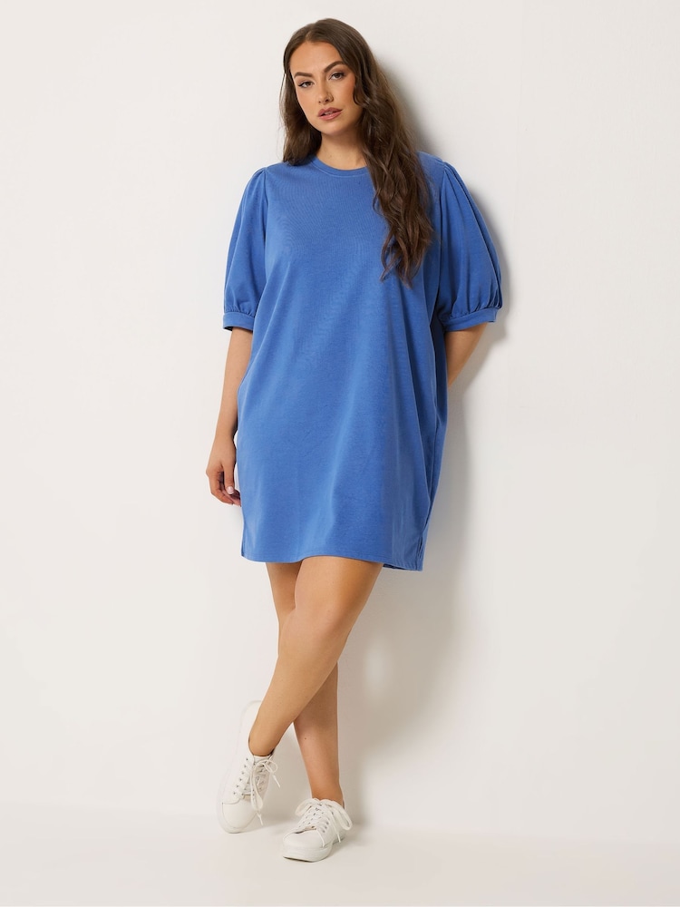 Yours Curve Blue Balloon Sleeve Dress - Image 2 of 5